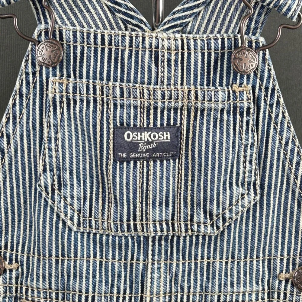 OshKosh Bgosh Kids 12M Blue Hickory Stripe Denim Bib Overalls Vestbak 117415